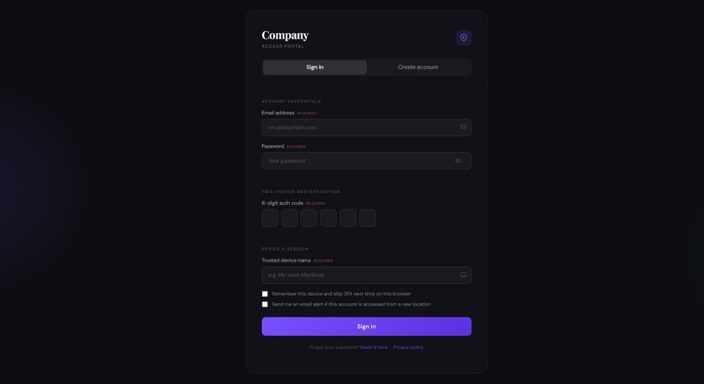 complicated login page